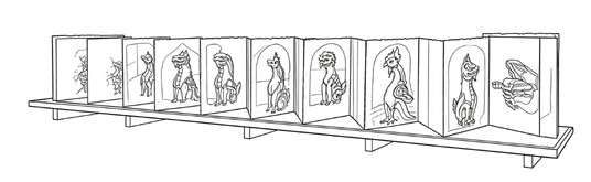 Full unfolded accordion booklet composition drawing