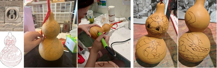 Complete gourd pyrography references, working process and finished views