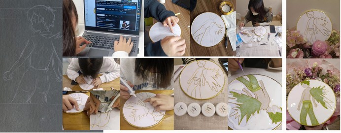 Complete copper-wire cloisonné design, wire shaping, colored sand and finished painting collage