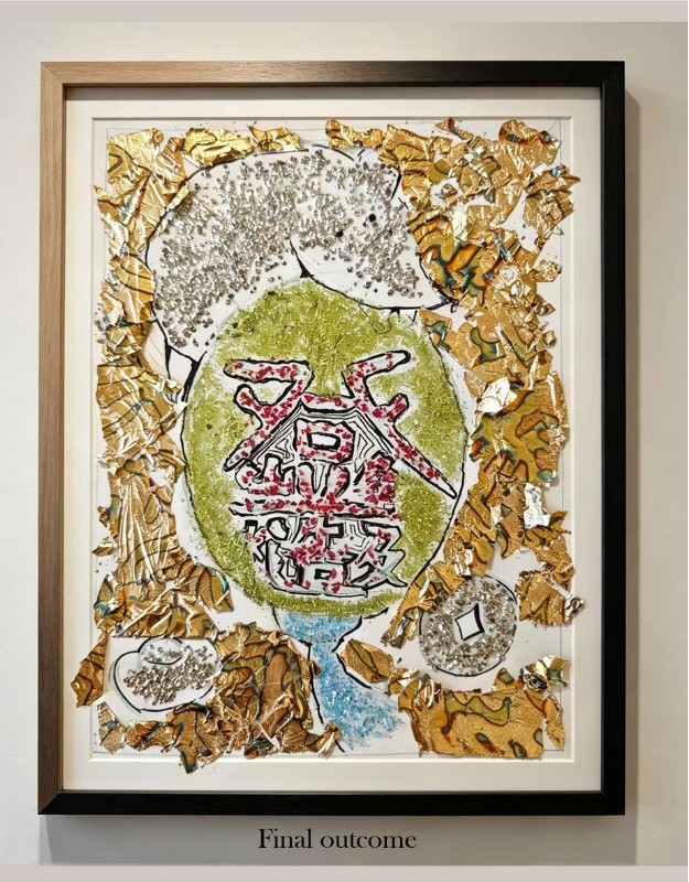 Framed CLIMB gold-leaf artwork