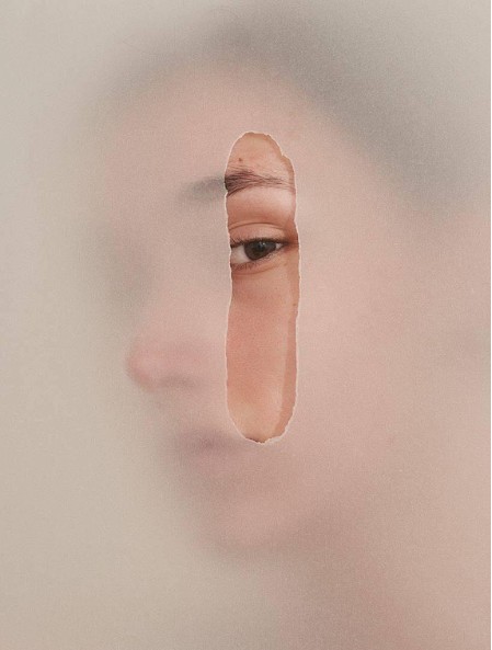 Portrait viewed through a cutout research reference