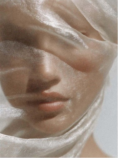 Portrait beneath translucent fabric research reference