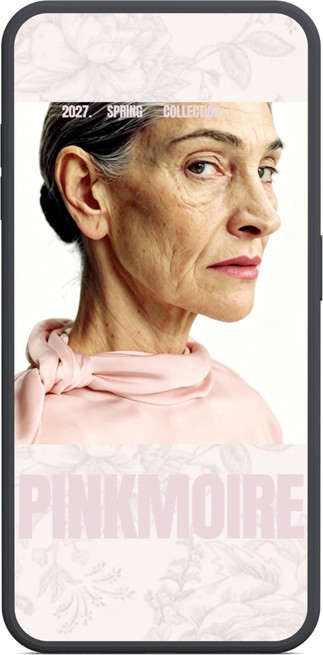 PinkMoire portrait promotion concept in a phone frame
